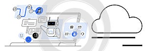 Artificial Intelligence and Cloud Computing Concept with Chatbot and Data Icons