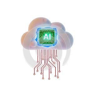 Artificial intelligence cloud computing concept isolated on transparent background