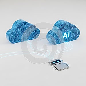 Artificial intelligence cloud computing concept with small robot
