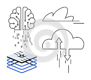 Artificial Intelligence, Cloud Computing, and Data Processing Concepts in Minimalist Design