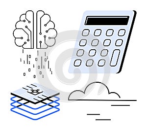 Artificial intelligence, cloud computing, and data processing concepts in modern technology