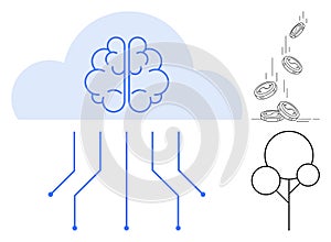 Cloud Computing and Artificial Intelligence Concept with Brain and Virtual Connections