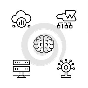 Artificial Intelligence and Cloud Computing Line Icons Set