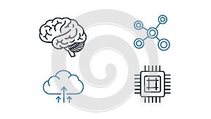 Artificial Intelligence, Cloud, Network, and Processor Technology Icons Set