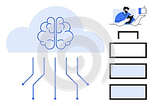 Cloud Computing, Artificial Intelligence, and Data Connectivity Concept with Brain and Network Graphics