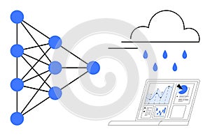 Artificial Intelligence Network, Cloud Computing, and Data Analysis Visualization Concept