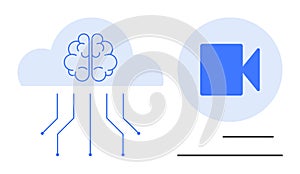 Artificial Intelligence Cloud Computing and Video Technology Concept with Brain and Camera Icon