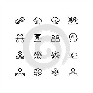 Artificial Intelligence and Cloud Technology Outline Icon Set