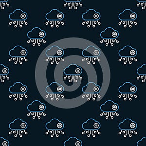 Artificial Intelligence Cloud Technology vector AI Network seamless pattern in outline style