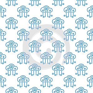 Artificial Intelligence Cloud Technology vector AI seamless pattern in thin line style