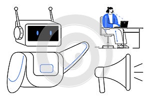 Artificial Intelligence Communication Concept with Robot, Human Interaction, and Digital Messaging