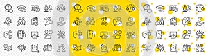 Questions line icons. Artificial Intelligence computer, phone with Question mark, Problem solve. Vector
