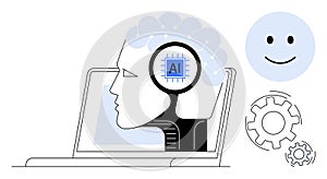 Artificial Intelligence Concept with AI Chip Brain, Laptop, and Tech Elements