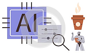Artificial Intelligence Concept with AI Chip, Robot, and Digital Interface Elements