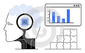 Artificial Intelligence Concept with Digital Brain, Data Visualization, and Puzzle Integration