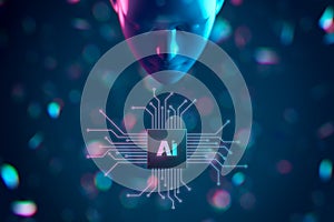 Artificial intelligence concept with android head and AI chip