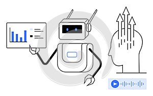 Artificial Intelligence and Data Analysis Concept with Robot and Human Head with Growth Arrows
