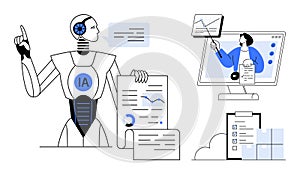 Artificial Intelligence and Data Analysis Concept with Robot and Professional Presentation