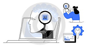 Artificial Intelligence and Machine Learning Concept with Computer and Analytical Tools