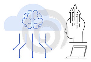 Cloud Computing and Artificial Intelligence with Brain, Laptop, and Circuit Connections