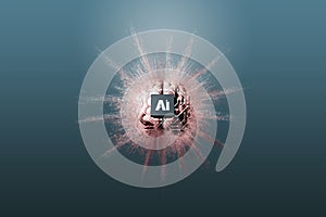 Artificial intelligence concept with brain and chip