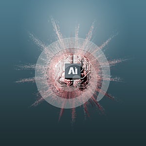 Artificial intelligence concept with brain and chip