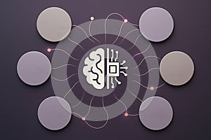 Artificial intelligence concept with a brain and connected circular nodes