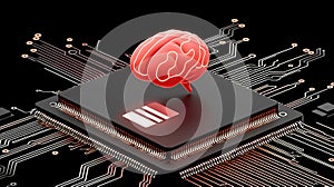 Artificial intelligence concept with brain on microchip, symbolizing technology and innovation in computing