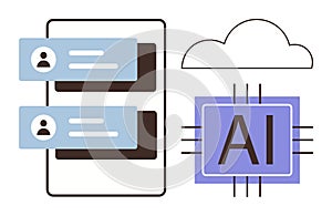 Artificial Intelligence Concept with Cloud Computing, AI Chip, and Chat Interface Icons