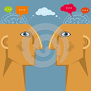 Artificial intelligence concept design, face to face communication.