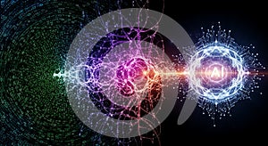 Artificial intelligence concept with digital binary code and neural network connection