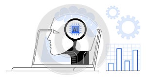 Artificial intelligence concept with digital brain integration and data analysis elements