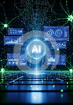 Artificial intelligence concept with digital data network and futuristic interface