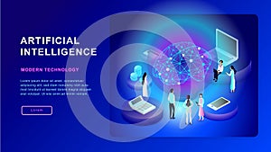 Artificial intelligence concept. Electric brain. isometric illustration