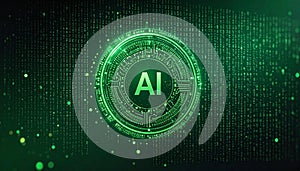 Artificial Intelligence Concept with Green Digital Circuit and Binary Code
