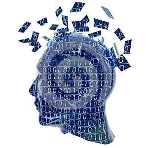 Artificial intelligence concept with a head made of binary code