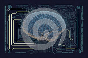 Artificial intelligence concept. Human brain in digital circuit board. 3D Rendering