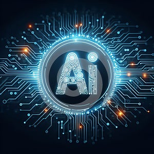 Artificial Intelligence concept with logo AI Abstract futuristic electronic circuit technology backgroundt