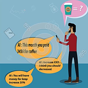 Artificial intelligence concept,Man use mobile application for money planning - vector