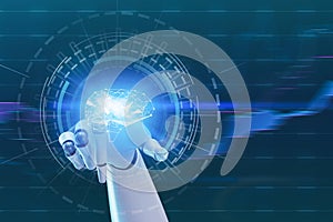 Artificial intelligence concept, robot hand hud