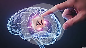 Artificial intelligence concept showing ai cube and brain outline