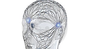 Artificial intelligence concept shows digital head with neural network