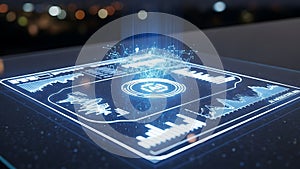 Digital interface displaying artificial intelligence processing data streams and futuristic glowing charts suggesting advanced
