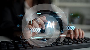 Artificial Intelligence core processor on a futuristic data analysis interface. Fermion