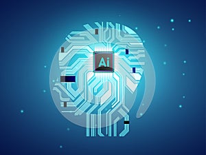 Artificial Intelligence CPU with brain concept, Ai computing with circuit board, machine learning