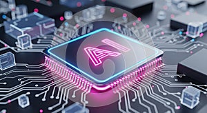 Artificial Intelligence CPU Chip Microprocessor Neon Glow Circuitry Technology
