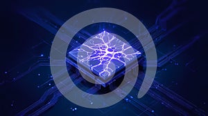 Artificial intelligence cpu powering digital data processing concept