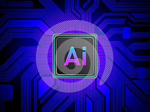 Artificial Intelligence CPU processors concept, Ai computing with circuit board, machine learning