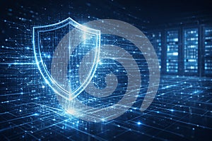 Artificial intelligence cybersecurity system protecting digital data infrastructure. AI Generated.