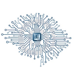 Artificial intelligence. Cyborg technological brain on white background. Computer circuit board with a processor. Cyber thinking.